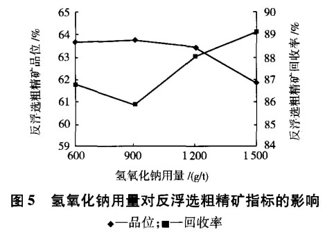 氫氧化鈉用量對反浮選粗精礦指標的影響